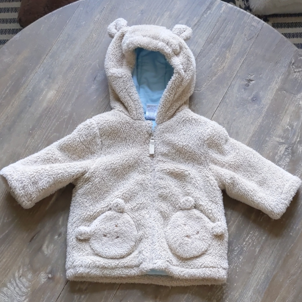 6 month faux fur baby coat with bear ears+pockets